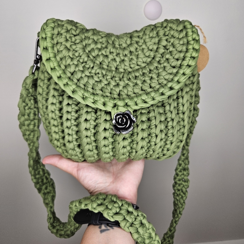 100% Cotton Handmade Crossbody Bag NWT Green